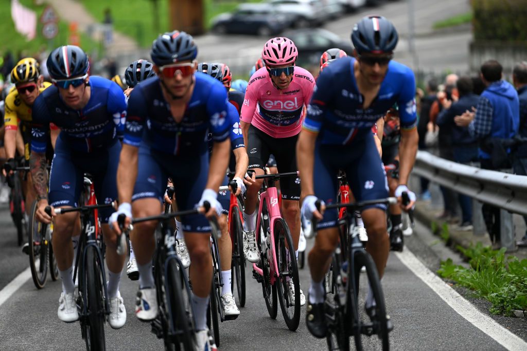 BERGAMO ITALY MAY 21 Bruno Armirail of France and Team Groupama FDJ Pink Leader Jersey competes during the 106th Giro dItalia 2023 Stage 15 a 195km stage from Seregno to Bergamo UCIWT on May 21 2023 in Bergamo Italy Photo by Tim de WaeleGetty Images