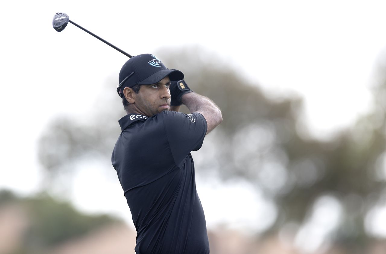 Aaron Rai tees off on 5th hole during the third round of the Cognizant Classic 2026 at PGA National Resort And Spa