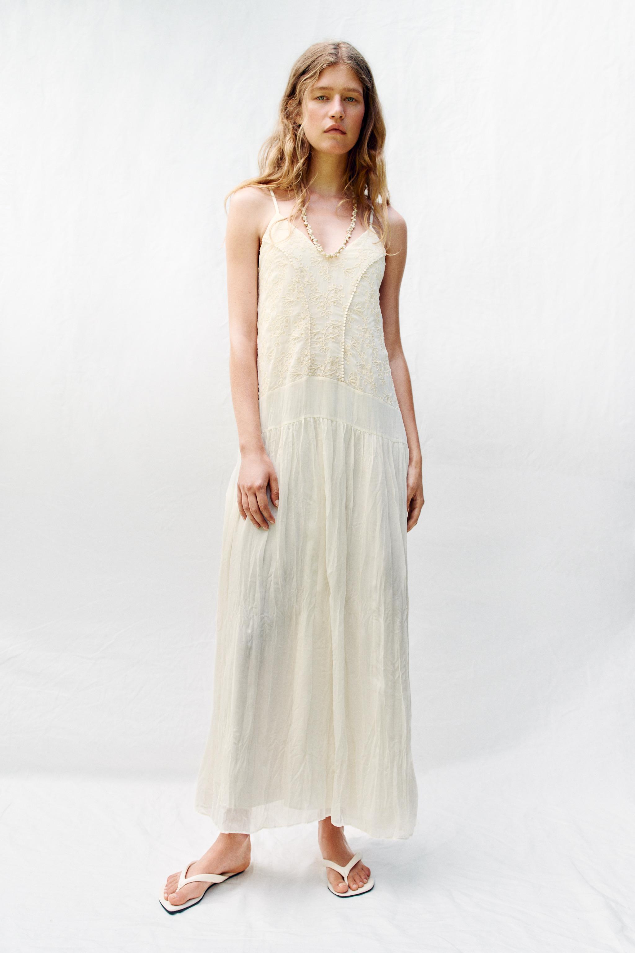 Embroidered Lingerie Style Dress - Ecru - Xs