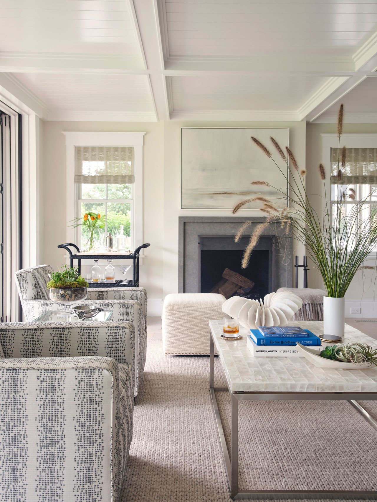 White and cream minimalist living room with plants