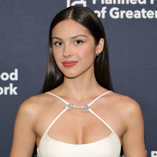 Olivia Rodrigo at the Planned Parenthood Gala held at Cipriani South Street on April 24, 2025 in New York, New York in a white gucci gown