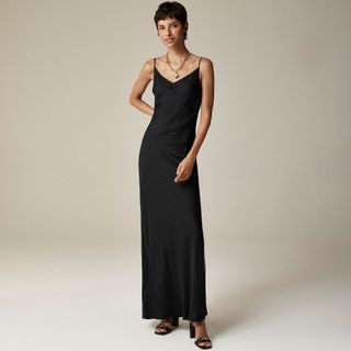 V-Neck Maxi Slip Dress in Cupro-Blend Crepe