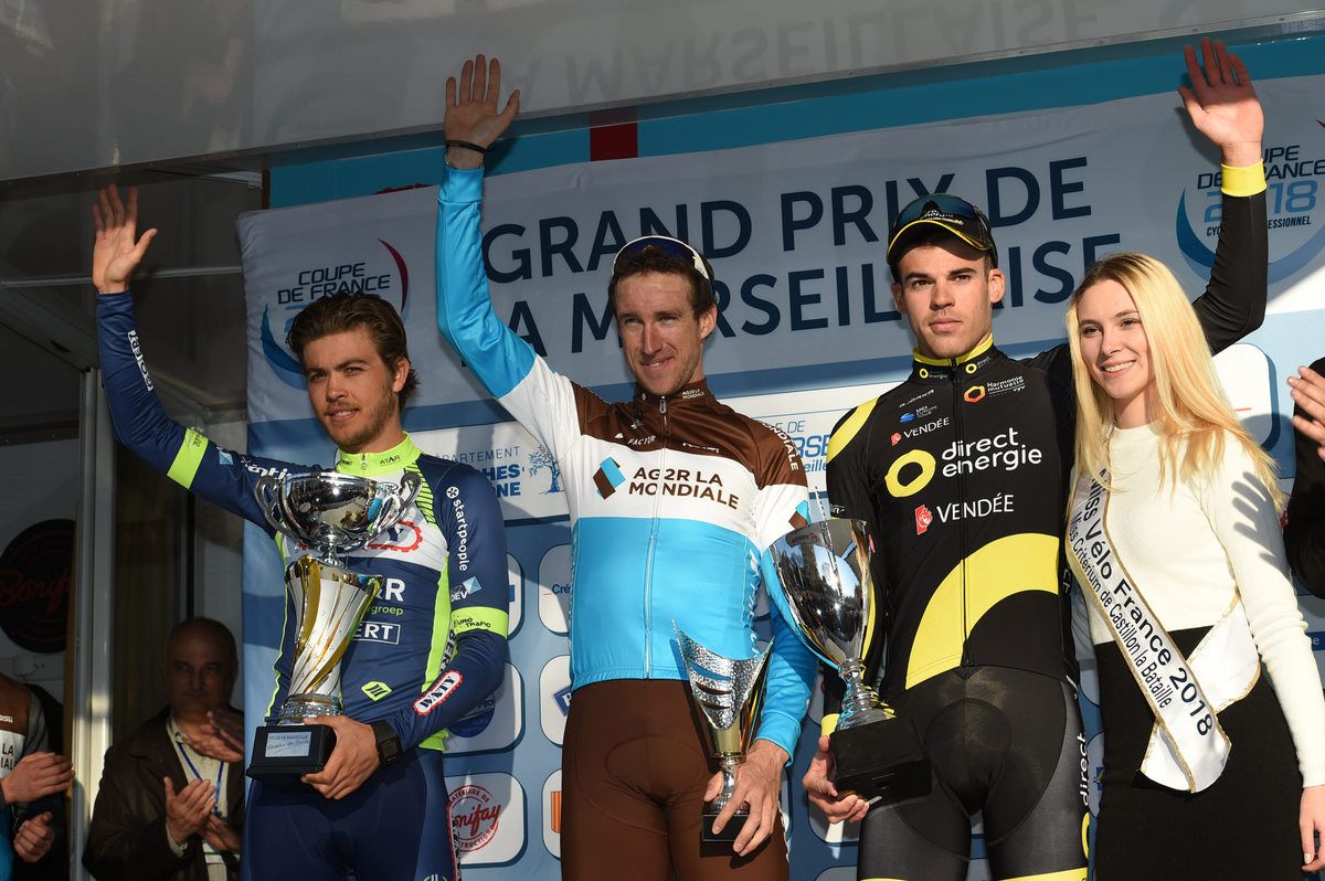 The 2018 Grand Prix Cycliste la Marseillaise podium