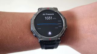 The Amazfit T-Rex 3, a close-up picture of the air pressure display