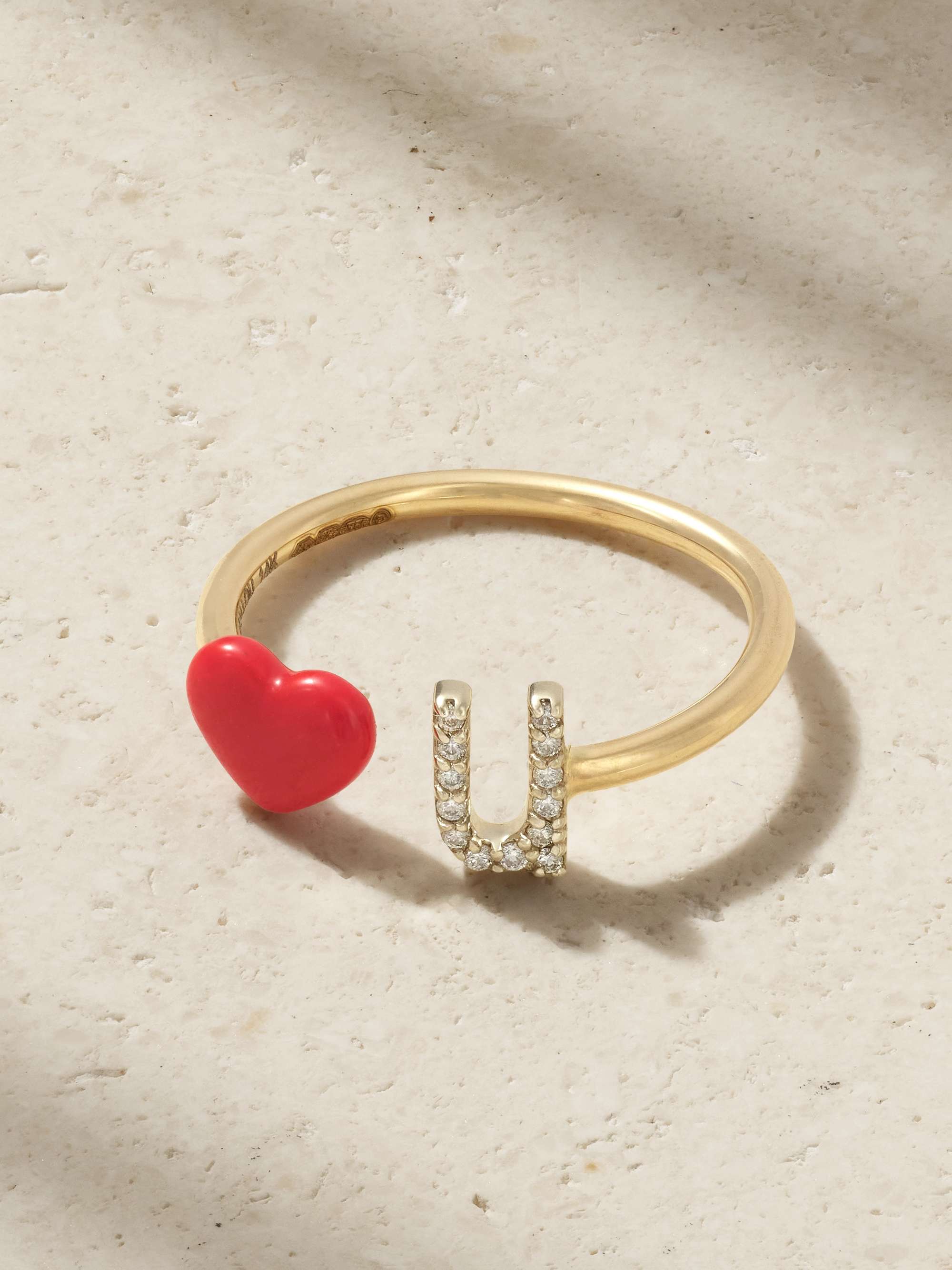 Love U Ring 14-Karat Gold, Diamond and Enamel Ring