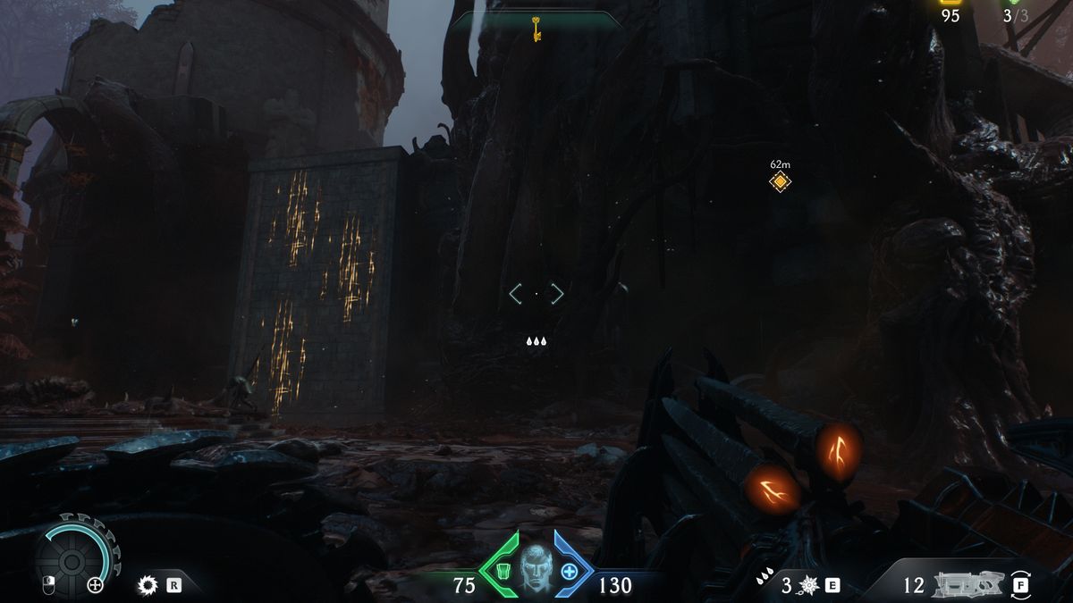 Doom: The Dark Ages Abyssal Forest secrets - A climbing wall leading up the castle at the centre of the woods.