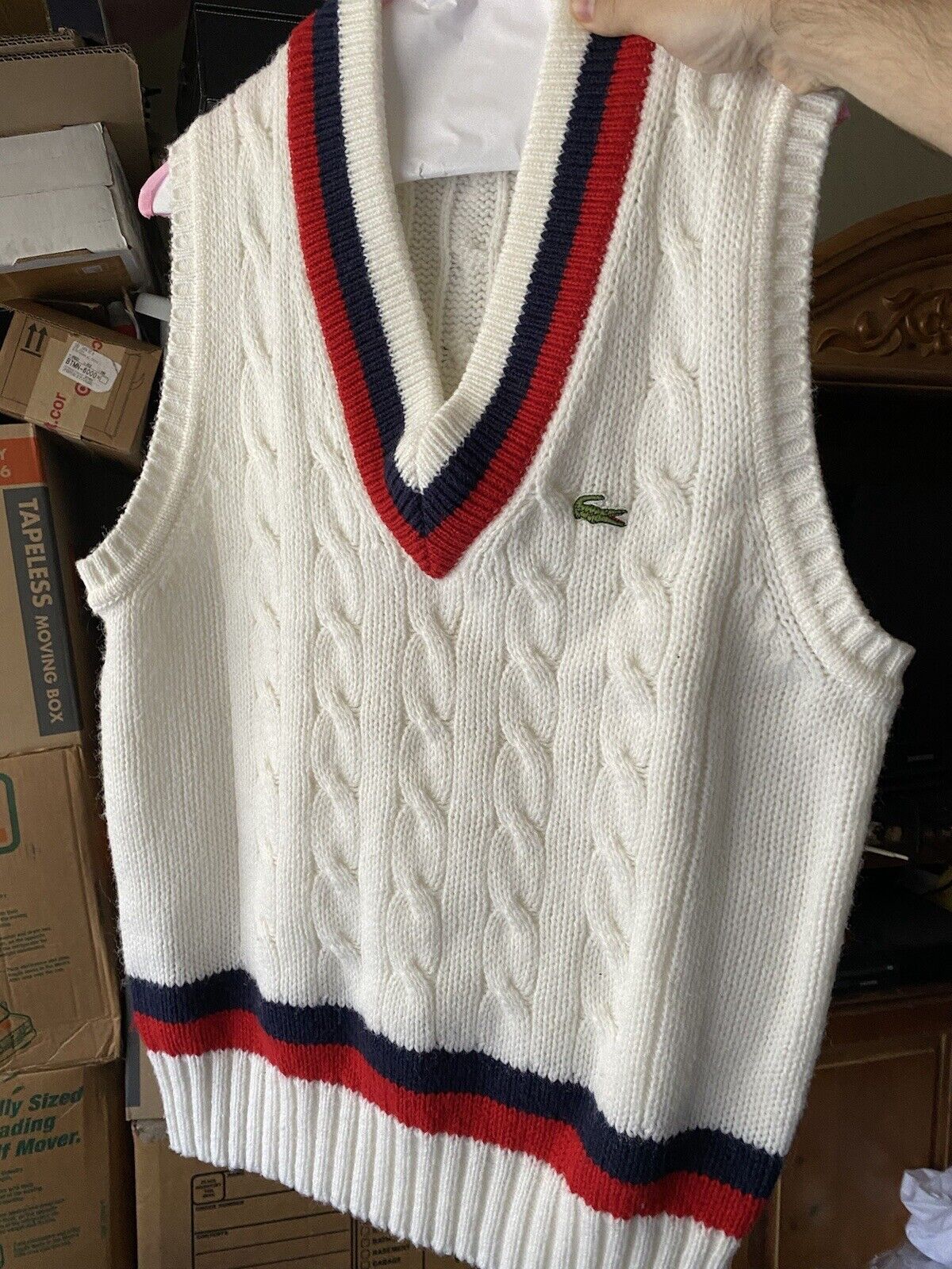 Vtg Izod Lacoste Sweater Knit Vest Mens M White Tennis Cardigan Vintage Preppy