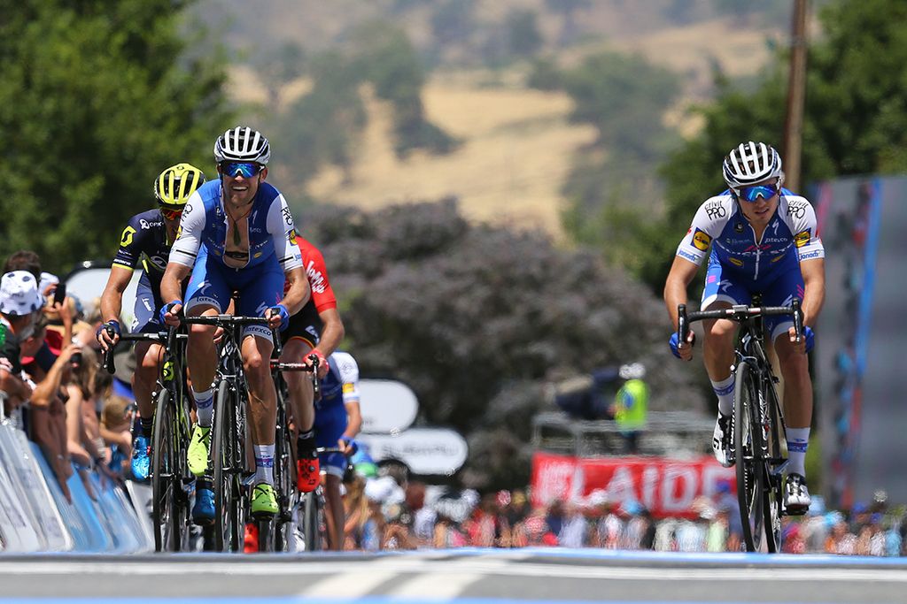 Quick-Step Floors duo Jack Bauer and Gianluca Brambilla finish the stage