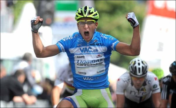 Peter Sagan (Liquigas-Cannondale) shouts as he crosses the line.