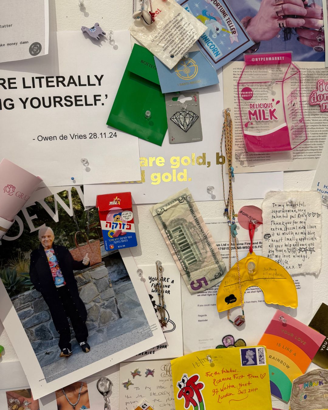 moodboards and knick knacks in roxanne first&#039;s office and studio