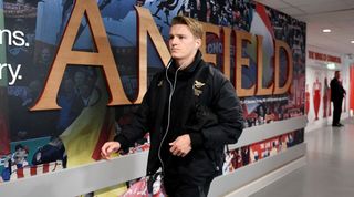 Martin Odegaard at Anfield ahead of Arsenal playing Liverpool