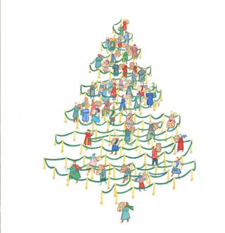 Lonni Sue Johnson, ca. 1985, original watercolor on paper. The Christmas tree piece also appeared as cover art for The New Yorker magazine on Dec. 16, 1985.