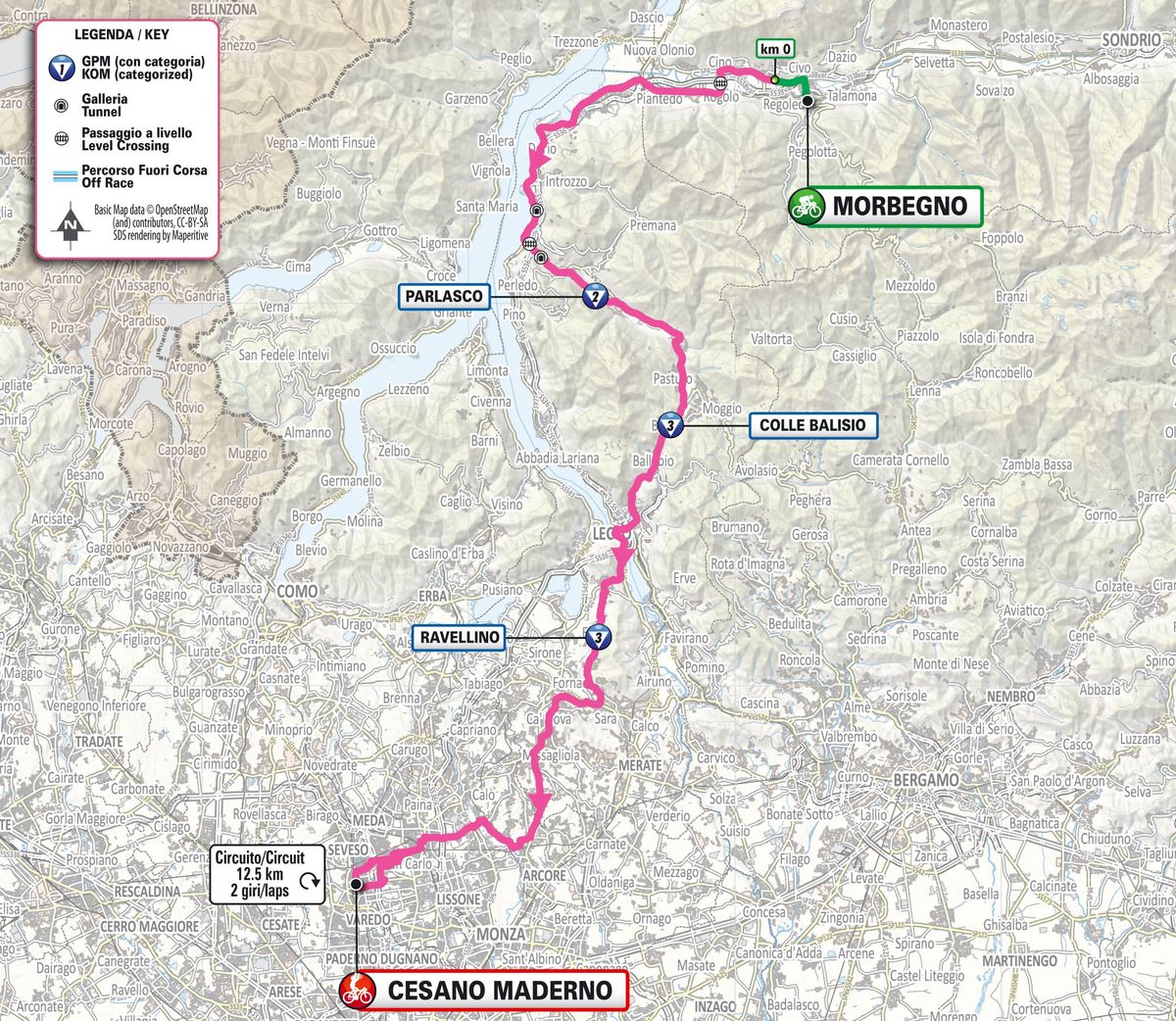 Stage 18 map for the 2025 Giro d'Italia