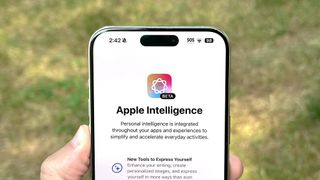 Apple Intelligence installation screen shown on iPhone 15 Pro Max.