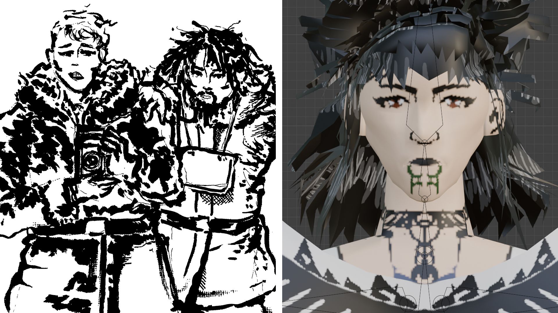 Pen and ink art for a video game