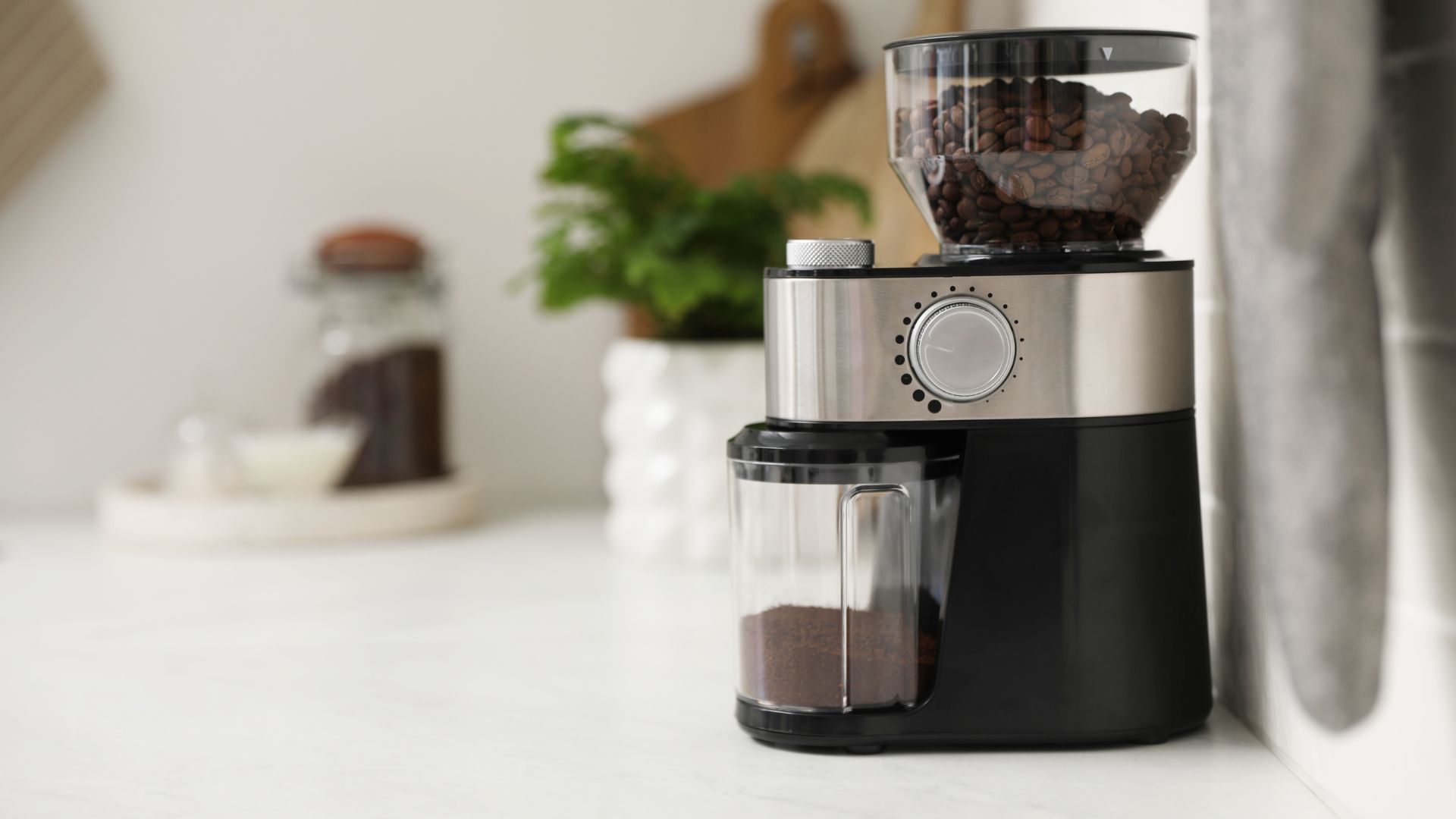 picture of coffee grinder on kitchen counter
