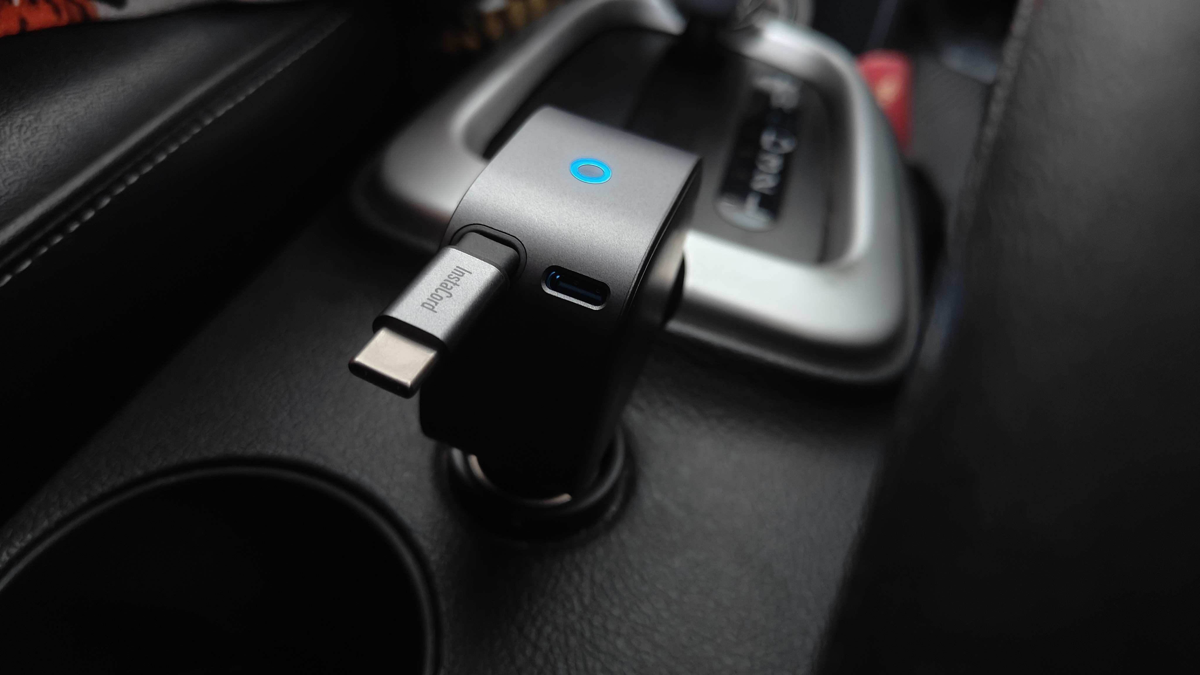 Anker Nano 75W Car Charger inside a car