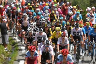 The Tour de France peloton in action during stage 19