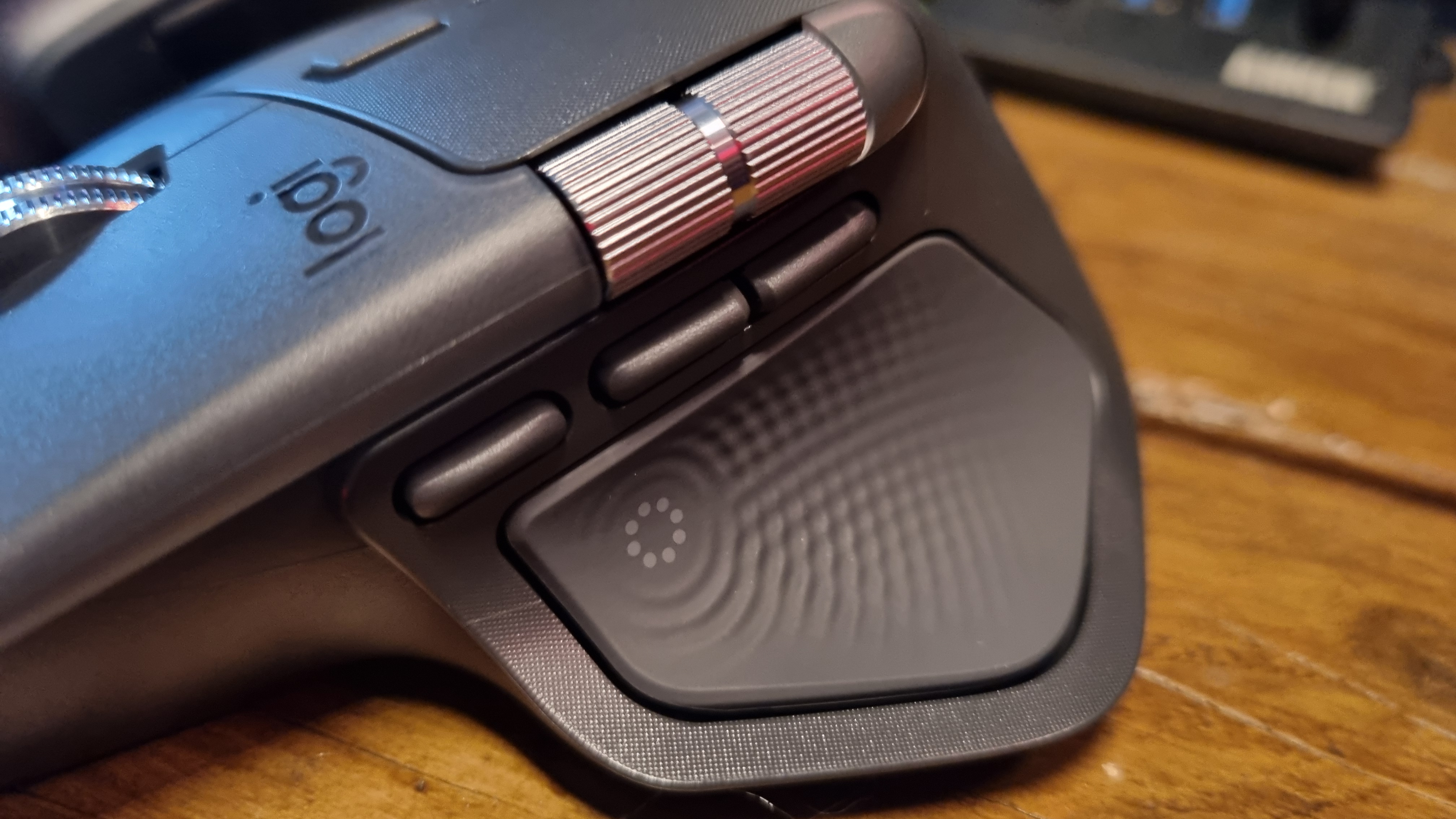 The side buttons and haptic panel of the Logitech MX Master 4