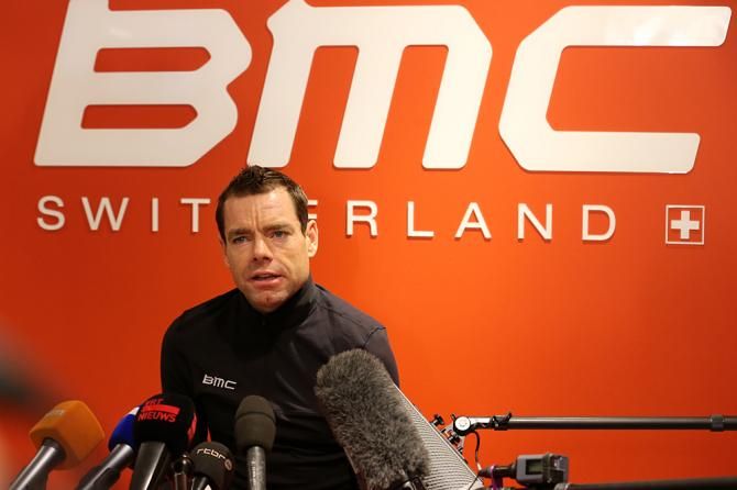 Cadel Evans speaks at the BMC team presentation
