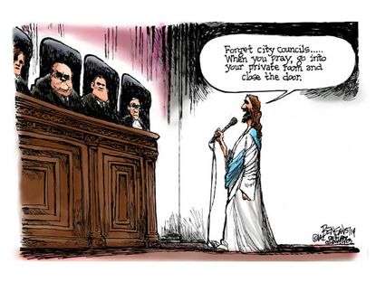 Editorial cartoon Supreme Court prayer town meetings Jesus