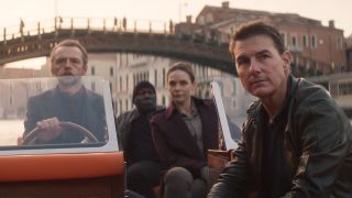 Ethan Hunt and his crew ride on a boat in Mission Impossible: Dead Reckoning - Part One