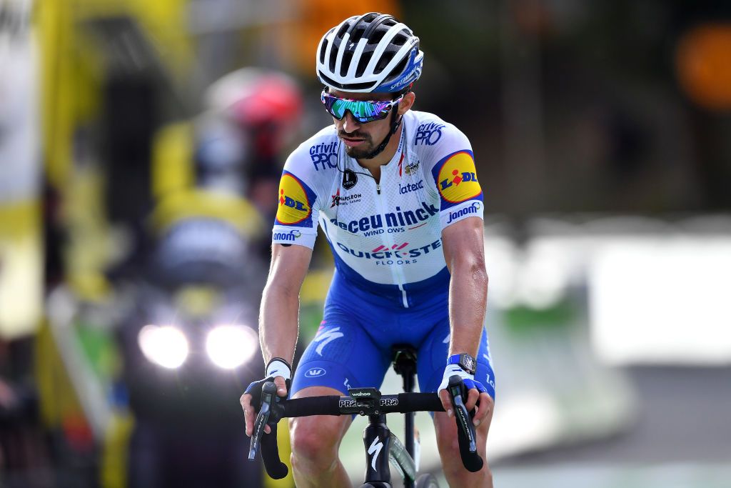 VILLARDDELANS FRANCE SEPTEMBER 15 Arrival Julian Alaphilippe of France and Team Deceuninck QuickStep Disappointment during the 107th Tour de France 2020 Stage 16 a 164km stage from La TourDuPin to VillardDeLans 1152m Auberge de la Cte 2000 TDF2020 LeTour on September 15 2020 in VillardDeLans France Photo by Stuart FranklinGetty Images