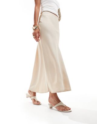 Vila Satin Maxi Skirt in Chocolate Beige