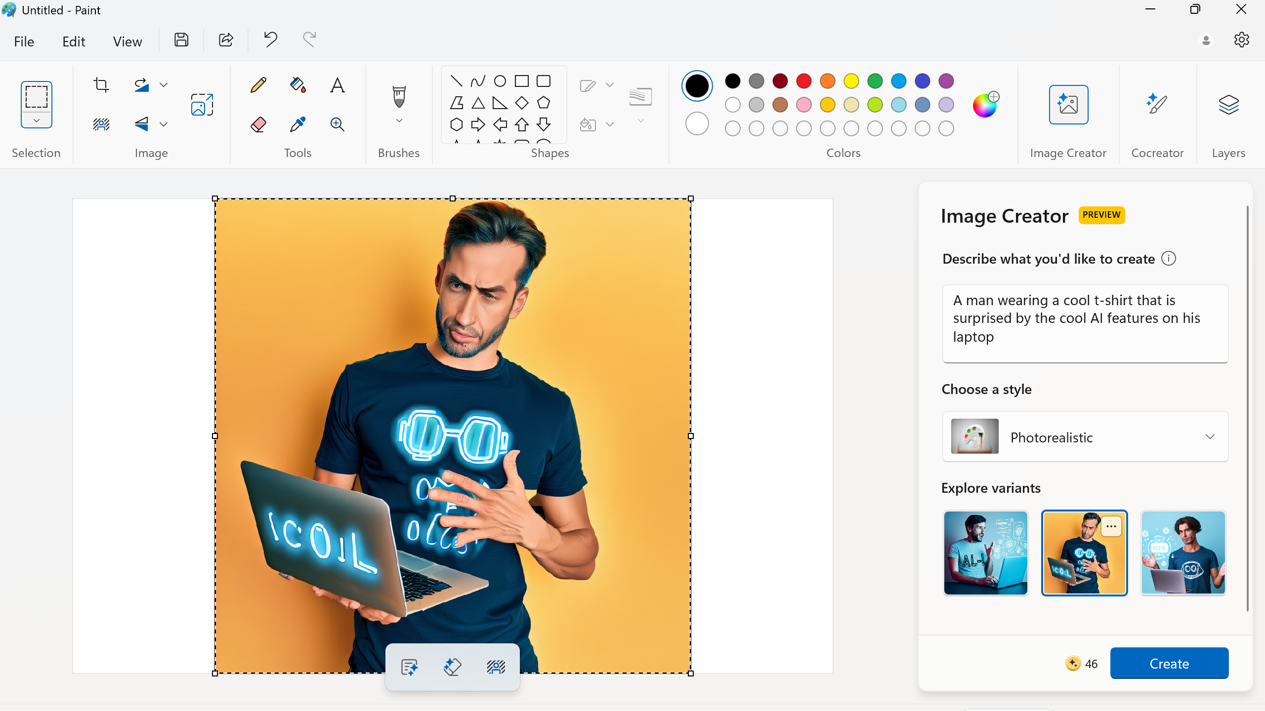 Windows Copilot Cocreator in Paint app creating AI-generated image