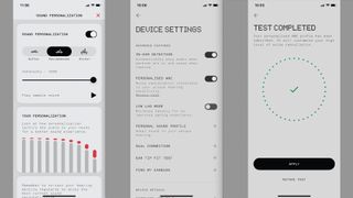 Nothing Ear (2) captures d'écran de l'application Nothing X, impliquant un profil audio personnel