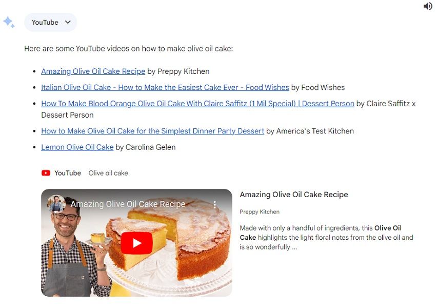 Asking Google Bard how to make an olive oil cake.