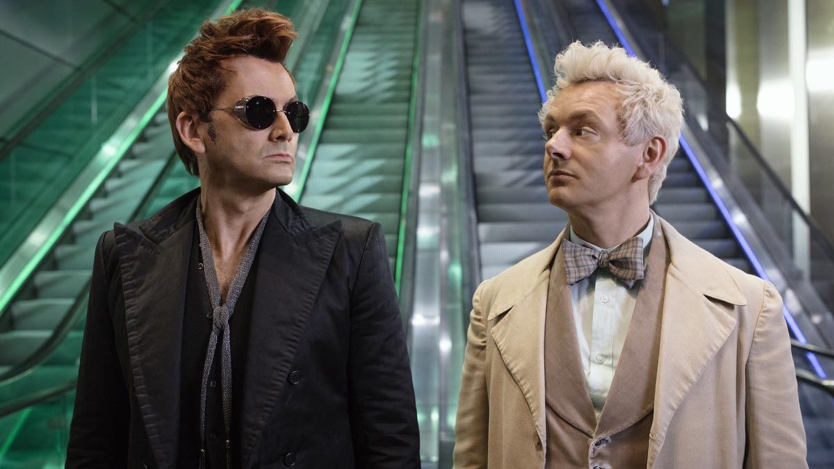 A promo image for Good Omens, on Amazon Prime TV