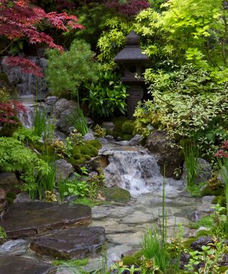 waterfall in a garden for a water feature idea