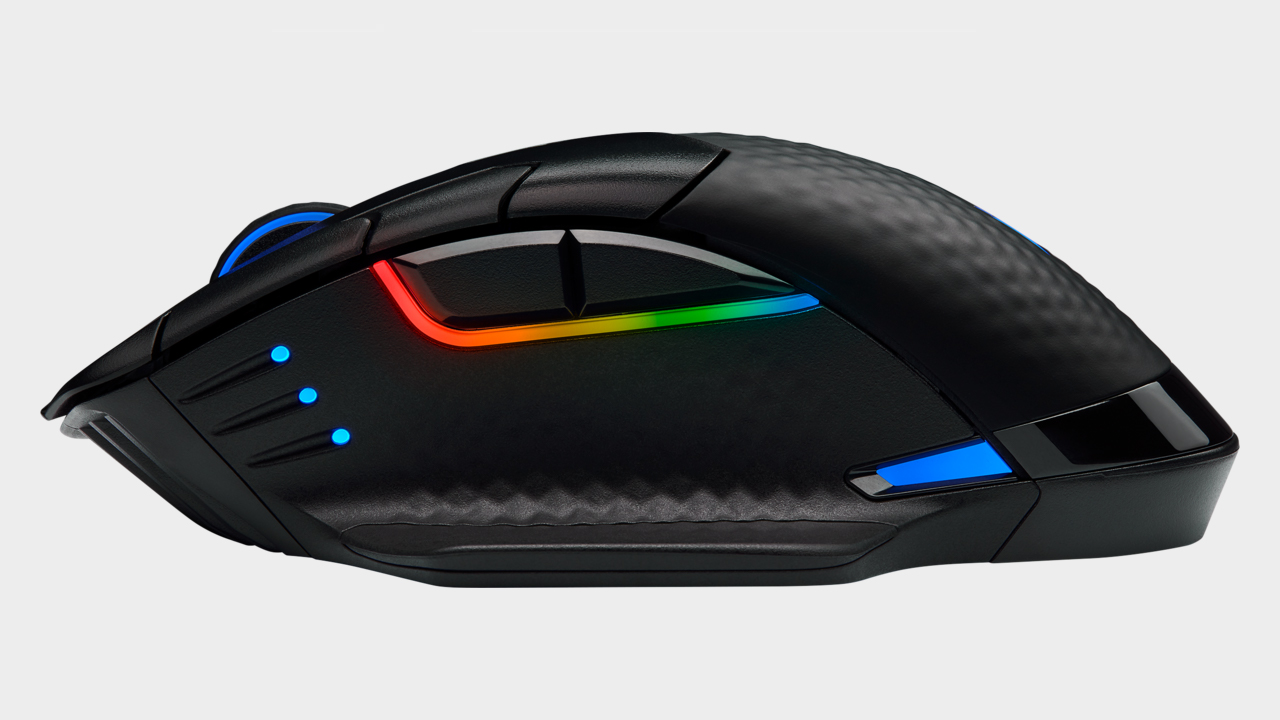 Corsair Dark Core RGB Pro SE gaming mouse on a grey background