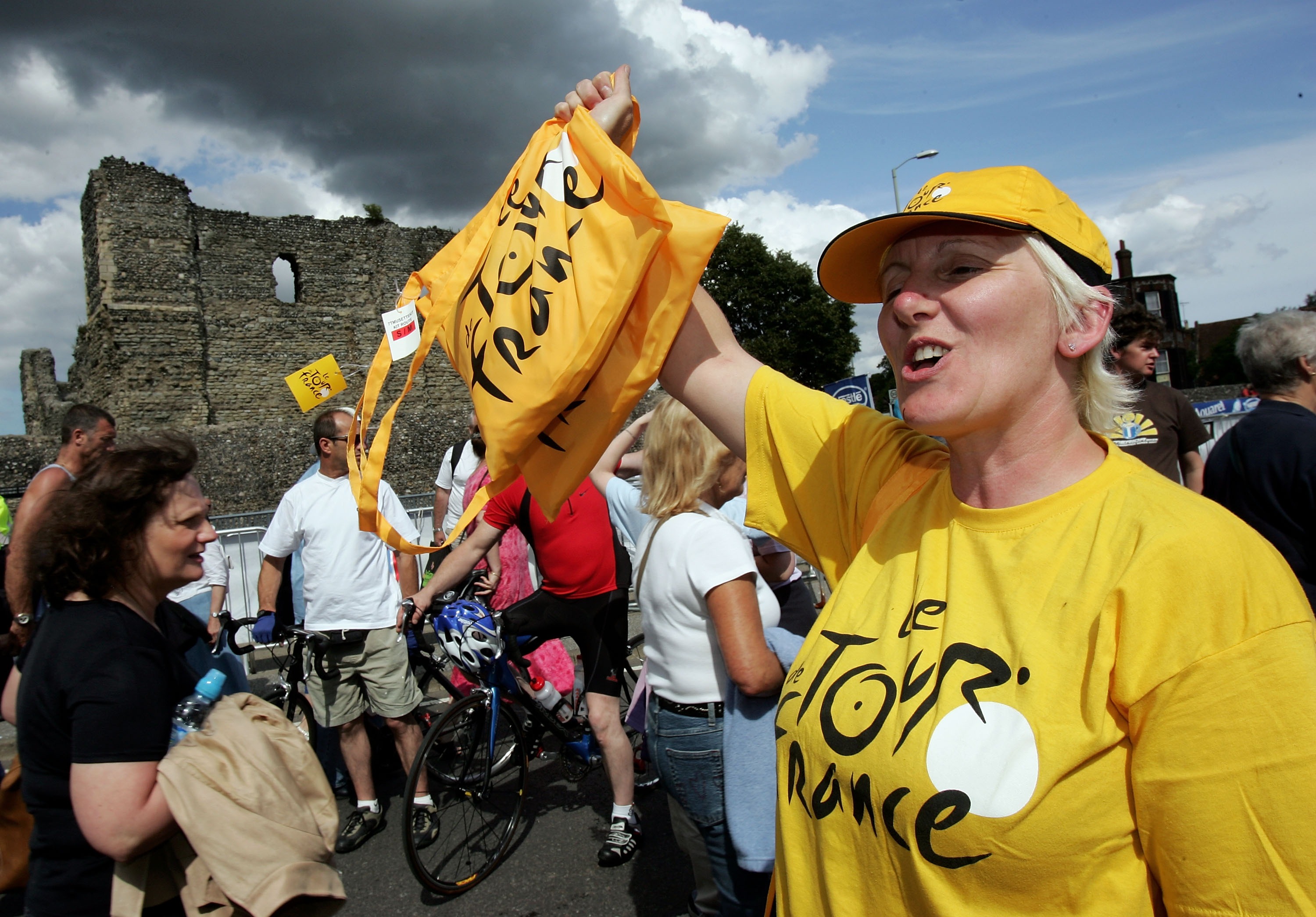 A merchandise salesperson at the Tour de France in 2007