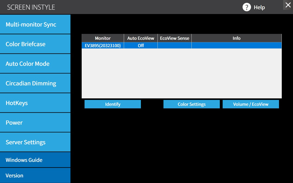 L'interfaccia del software Screen Instyle di Eizo