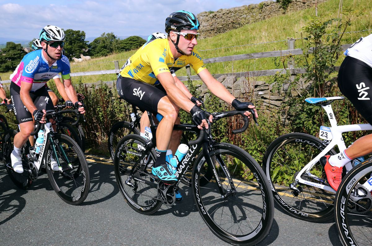Race leader Elia Viviani (Team Sky)