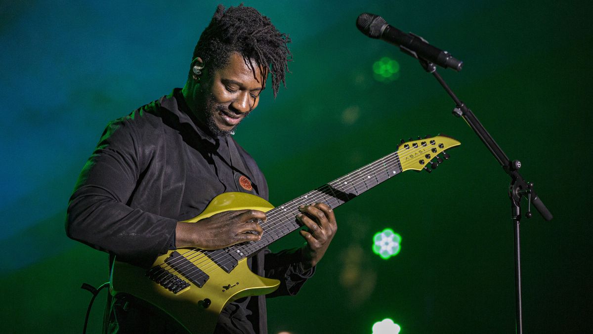 Tosin Abasi performs onstage at the 2020 NAMM Show at the Anaheim Convention Center in Anaheim, California