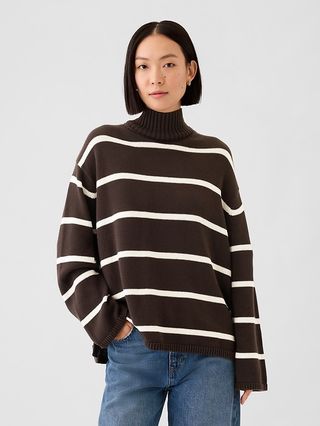 Oversized Split-Hem Mockneck Sweater