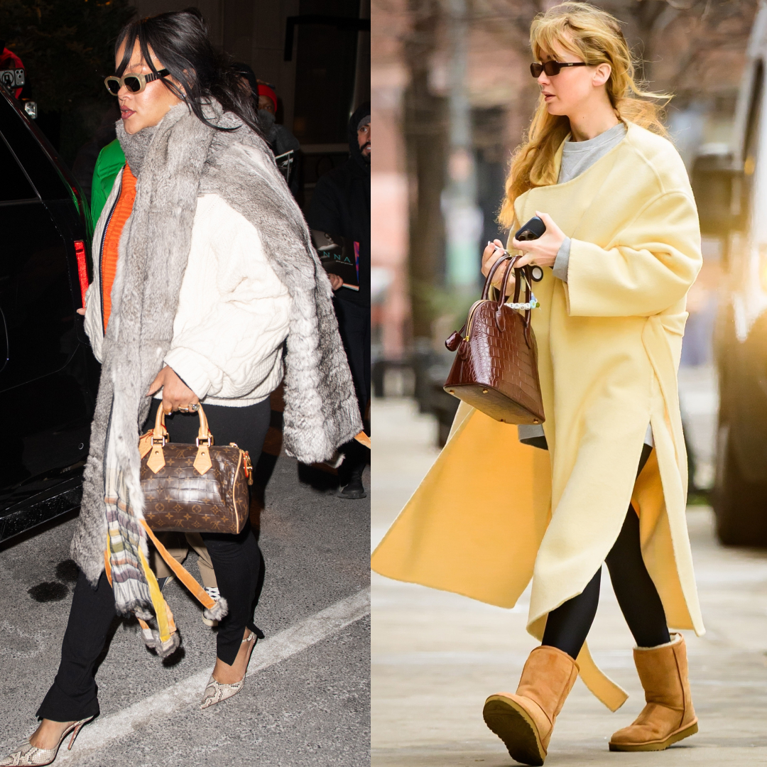 collage of celebrities wearing the spring 2026 leggings trend