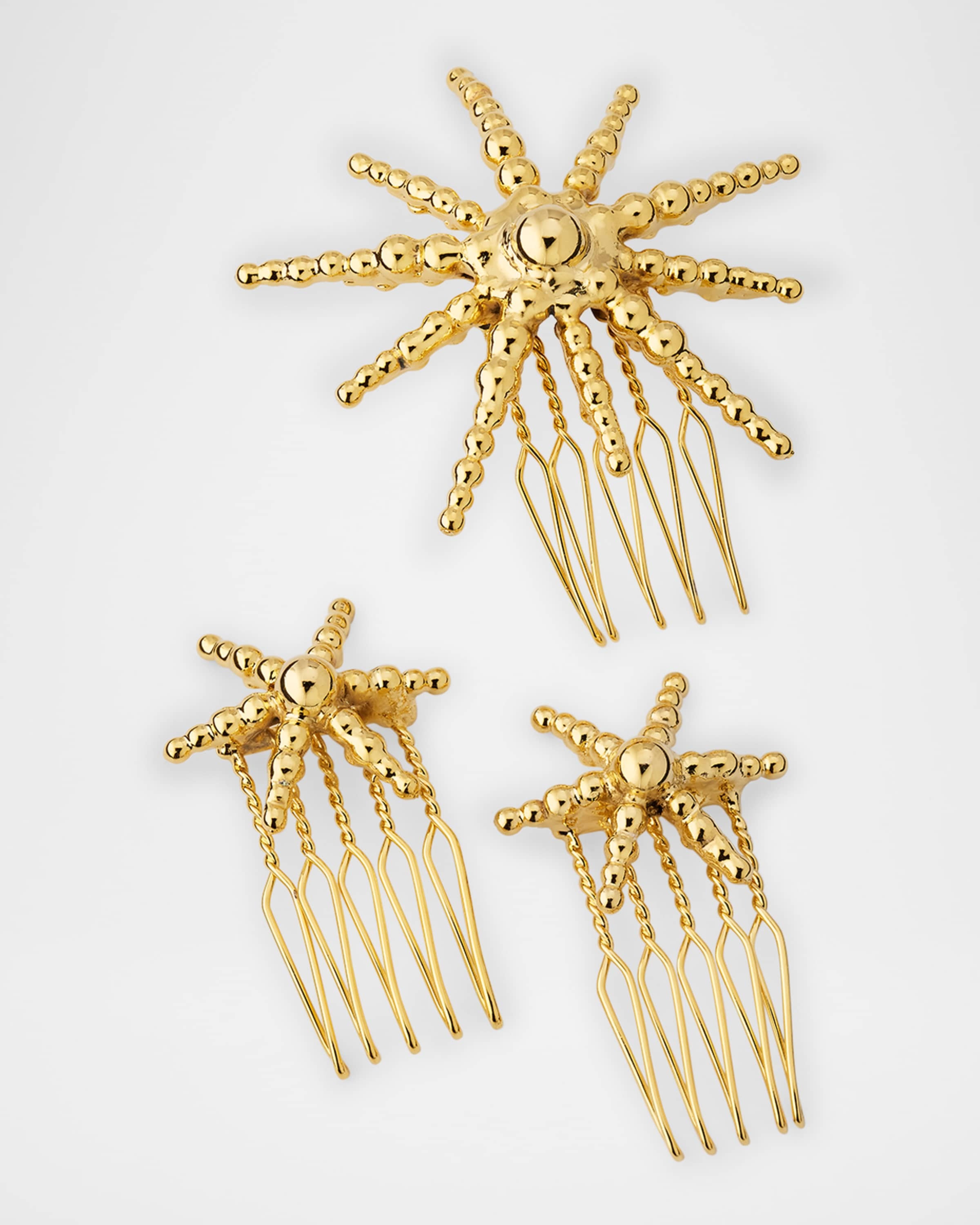 Lelet NY Set of 3 Venus Star Golden Beaded Hair Comb Clips