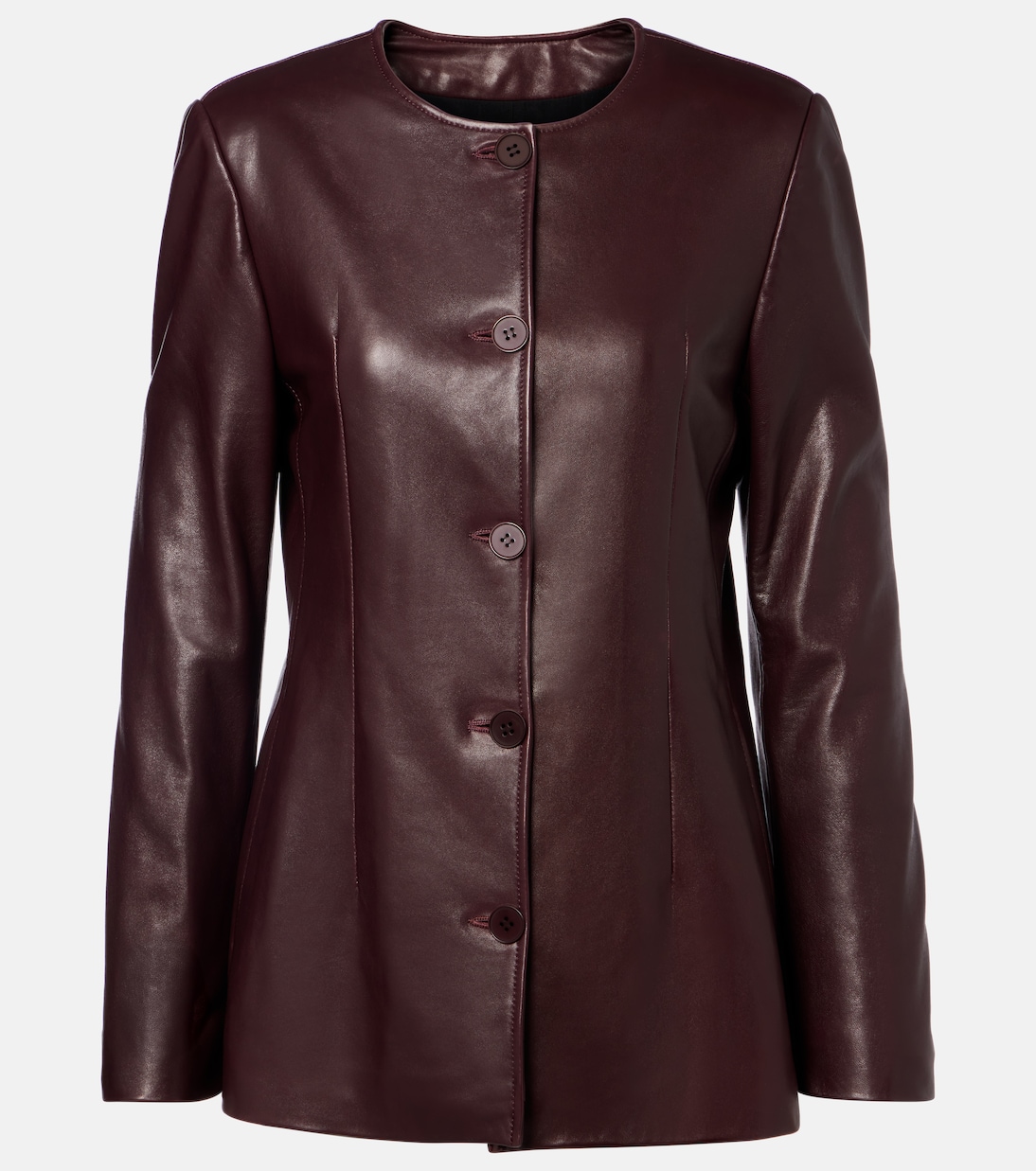 Maud Leather Blazer in Burgundy - Nour Hammour