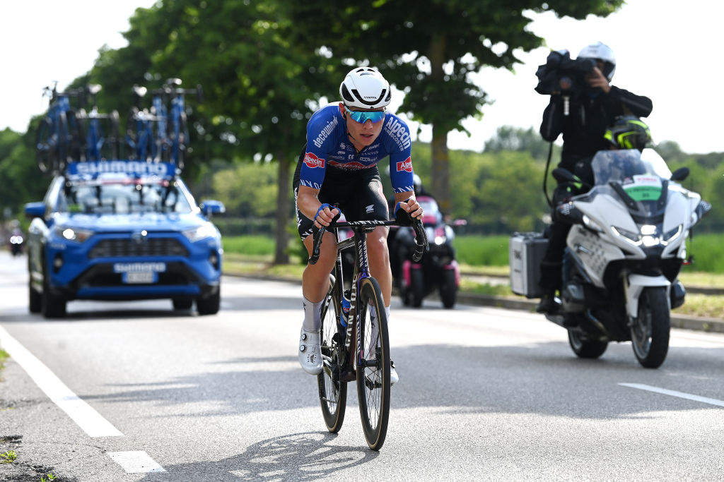 CAORLE ITALY MAY 24 Senne Leysen of Belgium and Team AlpecinDeceuninck competes in the breakaway during the the 106th Giro dItalia 2023 Stage 17 a 197km stage from Pergine Valsugana to Caorle UCIWT on May 24 2023 in Caorle Italy Photo by Tim de WaeleGetty Images