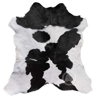 Black and white genuine calf cowhide rug