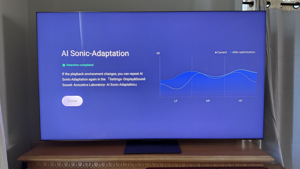 TCL QM8L also uses AI to change the EQ to accomodate the room the TV is in.