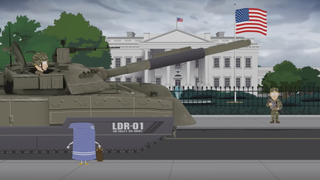 Towelie approaches the White House as a tank and soldiers patrol the streets in "South Park" season 27 episode 3, "Sickofancy"