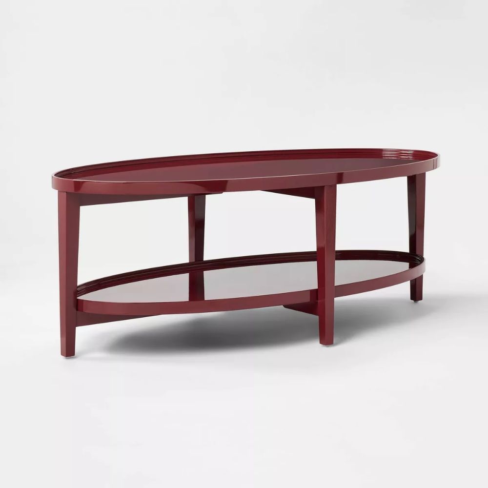 Coffee Table Lacquer Finish Dark Red