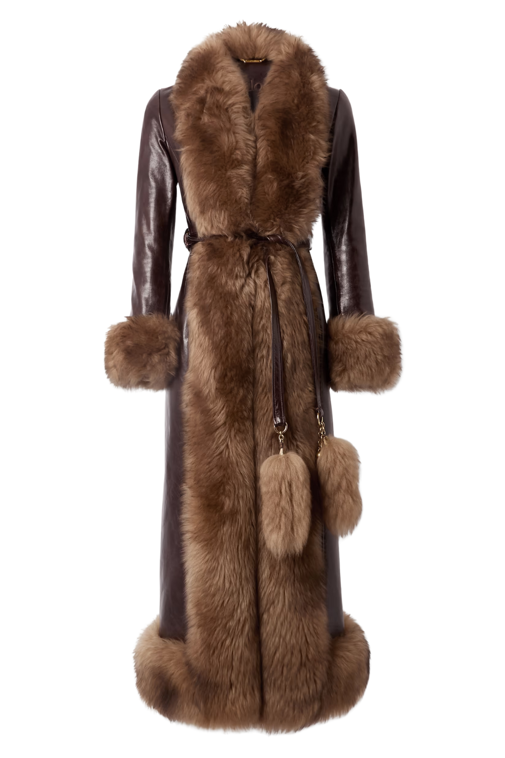 Chlo&amp;eacute;, Fleece-trimmed belted leather coat
