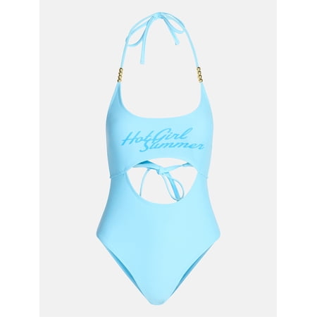 Hot Girl Summer by Megan Thee Stallion Women's and Women's Plus Hot Girl Summer Cutout One-Piece Swimsuit, Sizes Xs-3x