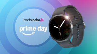 Samsung Galaxy Watch8 in black on TechRadar Prime Day deals banner